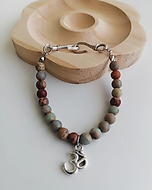 Aum Detaylı Doğal Jasper Boncuk Bilezik