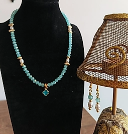 Kristal ve İnci Boncuklu Kolye Küpe Takımı