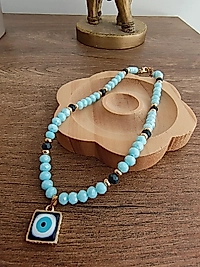 Nazar Boncuklu El Yapımı Şık Mavi Kristal Kolye – Carpediem Takı